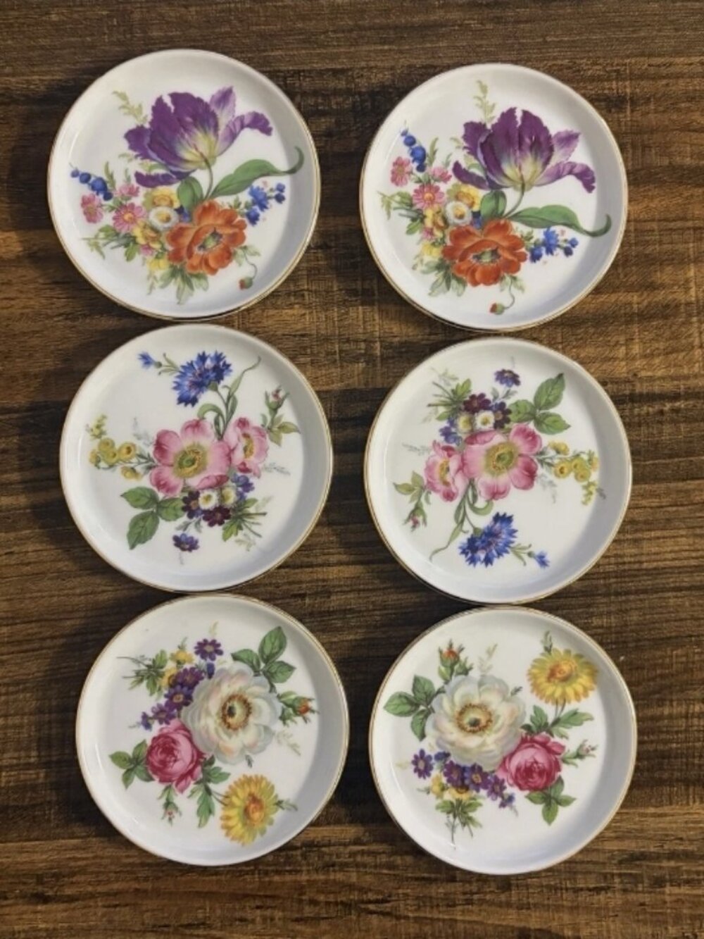 Vintage Furstenberg Ancestral Dresden Floral Porcelain Coasters Germany Set of 6
